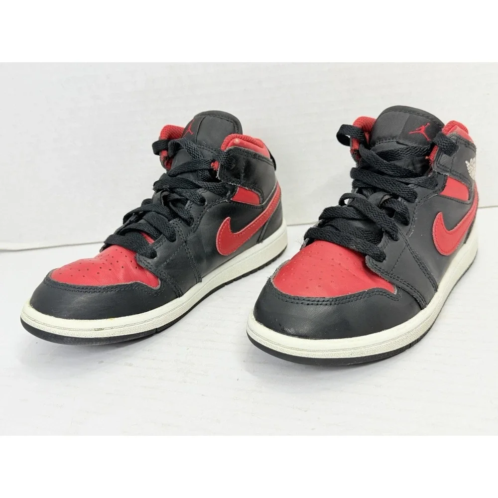 Nike Air Jordan 1 Mid Bred Twist Black Red GS Youth 2Y DQ8424-067